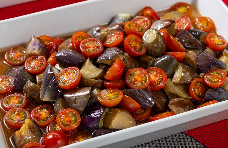 揚げ茄子とプチトマトの中華マリネ