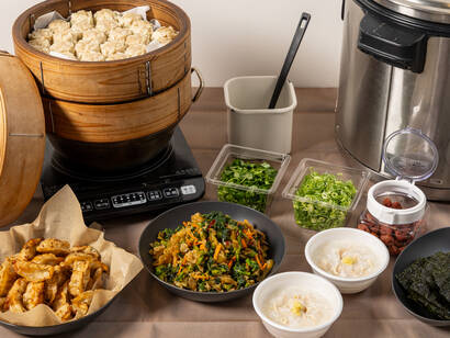 鶏と生姜のお粥・揚げ餃子と点心セイロセット