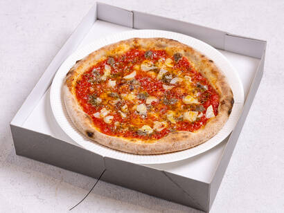 加熱式容器でピザをお届け！マリナーラ