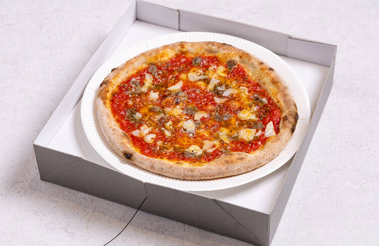 【温製】マリナーラピザ 2～4名様分のイメージ(27㎝大のピザ1枚を8カットに切り分けてお届け)