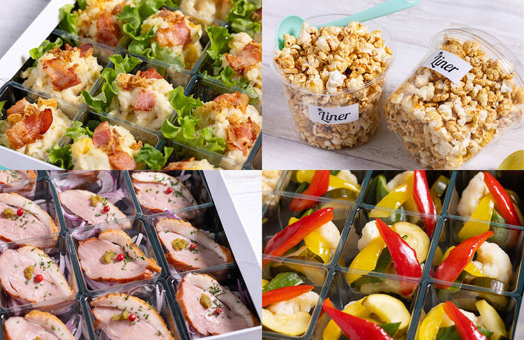 インカのめざめとアンチョビのポテトサラダ カリカリベーコン・パーティーキャラメルポップコーン・合鴨スモーク ゆず胡椒添え・彩り野菜の自家製ピクルス