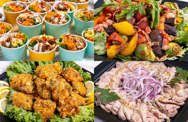 【オプション】NYチキンオーバーライス(カップ)・季節のグリル野菜 8種のスパイス・ザクザク！ガーリックフライドチキン・ローストポーク 自家製ハニーマスタードソース